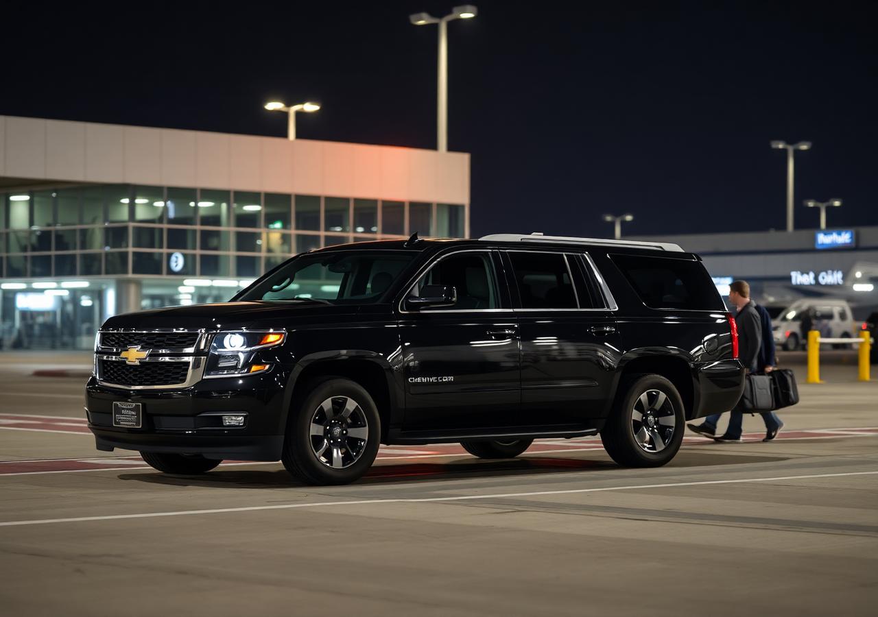 Black Chevy Suburban airport car service at Newark EWR terminal